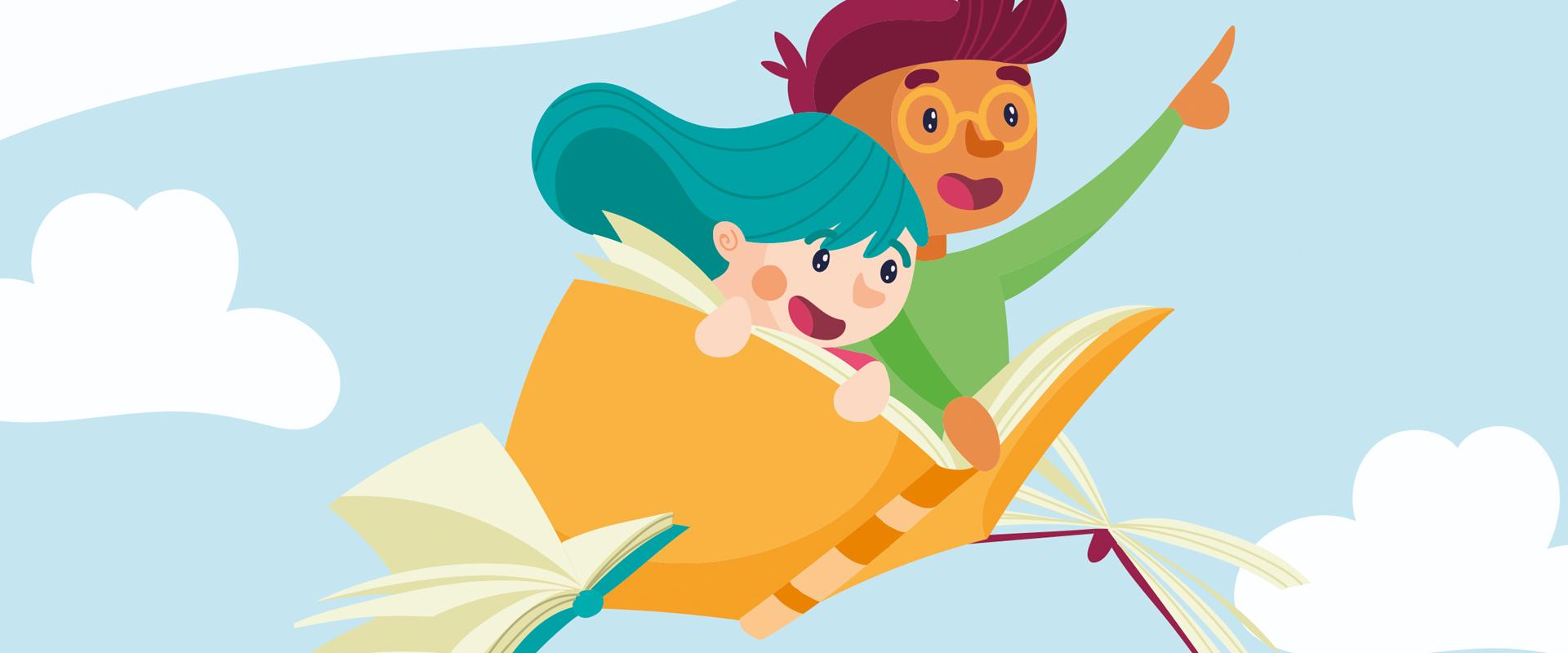 Visuel Raconte-moi et chocolat : enfants qui volent sur un livre